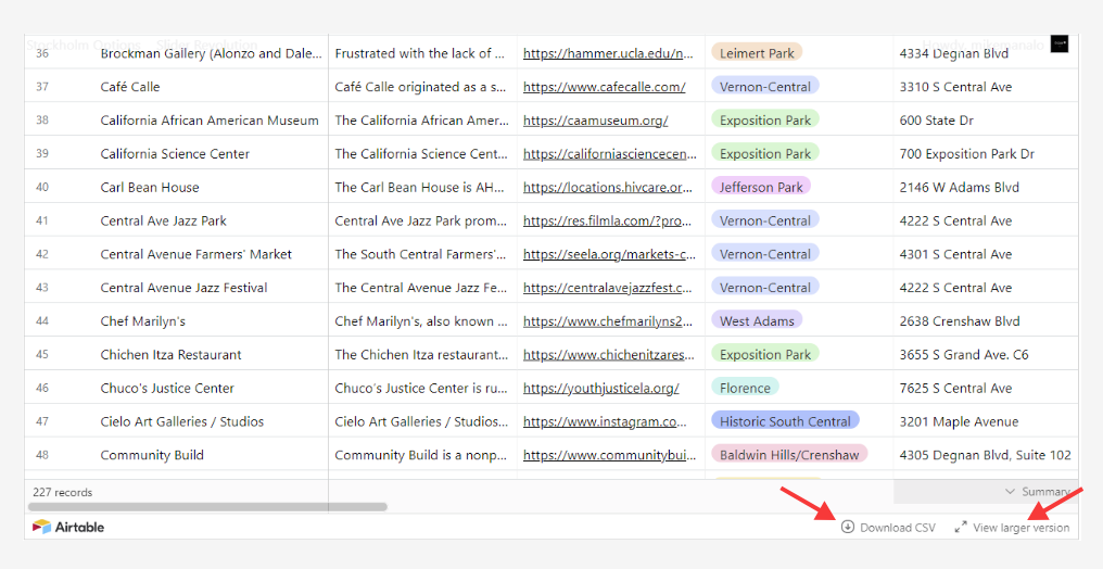 CSV export